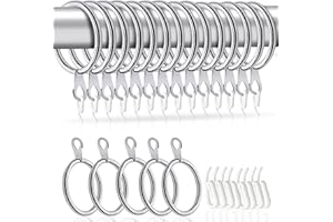 Hommakr Curtain Rings and Hooks 24 Pcs – Bigger Curtain Rings Metal with 32mm Inner Diameter & Eyelets for Shower Curtains, Decorative Drapery – Durable Curtain Pole Rings & Plastic Hooks- Silver
