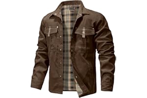 Zaitun Men's Flannel Lined Shacket Jacket Plaid Brushed Lining Cowboy Western Twill Outdoor Shirt Jacket