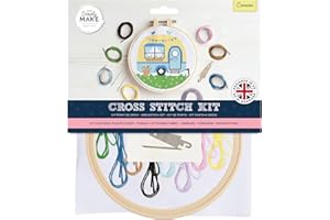 Simply Make Cross Stitch Kit, Caravan, Multicoloured, Single Craft Kit, Cross Stitch Kits for Adults, Sewing Kit and Embroidery Kit for Home Crafts, Embroidery Threads Included