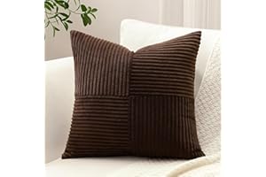 Sungeek 1 Stück Cord Kissenbezug, Kreuz Streifen Muster Kordsamt Kissenbezüge Sofakissen Dekokissen Patchwork Design Deko Zierkissenbezüge Kissenhülle für Wohnzimmer (40x40cm, Dunkelbraun)