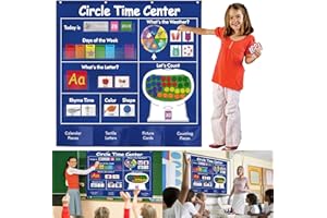 KIKIGOAL Circle Time Center - Tabla de bolsillo educativa para el aula, material de enseñanza, calendario de aprendizaje, conteo del tiempo, letra en forma de colo