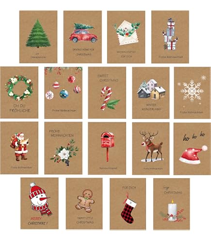 KOKO&LORA® Moderne Weihnachtskarten Set In Salbei – 4 Karten Mit Umschlägen, DIN A6, Skandinavisch Minimalistisch