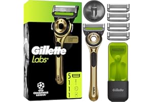 ‎GILLETTE Gillette Labs Rasierer für Männer mit Reinigungs-Element, Herren Nassrasierer Champion Gold Edition — Inkl. 1 Handstück, 1 Ersatzklingen, und Wandhalterung für einfache Lagerung im Badezimmer