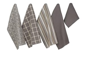 DII Set da cucina in tessuto assortito, strofinaccio, 18 x 28; strofinaccio, 13 x 13, grigio, 5 pezzi