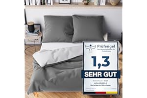 ‎WOLKENFELD Wolkenfeld Bettwäsche 135x200 cm – Hellgrau/Dunkelgrau - kuschlig weich & bügelfrei – ÖKO-TEX Zertifiziert – Mikrofaser Bettwäsche-Sets 1x Bettbezug 135 x 200 + 1x Kissenbezug 80x80