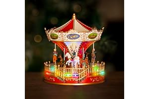 MARCO PAUL INTERIORS Marco Paul - Carrusel musical de Navidad con luces LED multicolor, escena festiva con 8 canciones de Navidad, adorno animado giratorio, funciona con energía, decoración de Navidad para interiores,