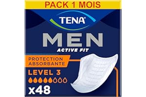 TENA Men Protections Absorbantes Niveau 3 Incontinence Homme - pour Fuites Urinaires Modérées - 48 Protections (Pack 1 Mois)