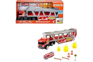 MATTEL Matchbox GWM23 Construction Hauler with 1 Fire Engine and 8 Accessories, Toy from 3 Years