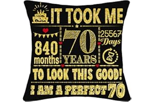 BOMMEX 70th Birthday Present Gifts for 70 Years Old Women Men Black Cushion Covers 18x18 Inch Mum Dad Grandma Grandpa Auntie Uncle Husband Wife 70th Birthday Gifts (70th birthday)