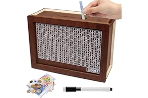 QUNKUN Salvadanaio in Legno, 5000€ Salvadanaio Conta Soldi, Salvadanaio con Contatore, Salvadanaio con Obiettivo di Risparmio e Numeri da Spuntare, Salvadanai per Costruire L'abitudine al Risparmio