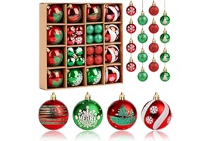 ilauke Bombki bożonarodzeniowe, 44 szt., plastikowe, czerwone, zielone, 3 i 6 cm, bombki choinkowe, ozdoby choinkowe, na imprezę, do domu, na wesele, Boże Narodzenie