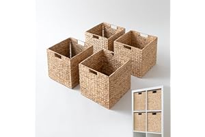 Kallax Körbe 4er-Set | Naturprodukt Wasserhyazinthe | Passgenau für Kallax Regal | 34 x 32 x 32 cm | Aufbewahrungskorb | Regalbox | Storage Box | Stabil, klappbar, faltbar | Sparpreis