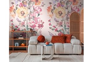 livingwalls non-woven tapet med blommotiv i rosa, gult, grönt – panoramatapet med blommotiv 8,80 x 0,53 m från COSMOPOLITAN