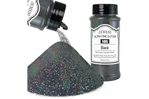 JEMESI Paillettes Holographiques Ultra-Fines - 140g - Paillettes de Maquillage Noir Pour Cheveux, Visage, Corps, Ongles, Maquillage de Fête, Résine et Artisanat