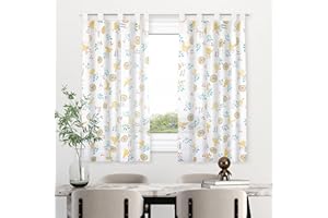HOMEYA - Cortina Cocina Translúcida 100x140cm - Visillo Transparente Estampado para Ventana, Marco de Puerta - 2 Unidades