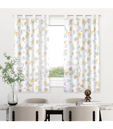 Cortina De Cocina Transparente Blanca Y Verde - 45x115 Cm, Estilo Bistró, De Poliéster, Fácil De Colgar En Barra Perforada