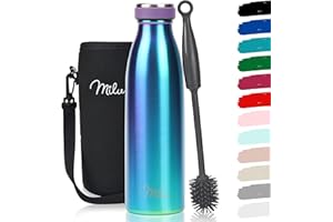 Milu Edelstahl Trinkflasche 350ml, 500ml, 750ml, 1L, 1,5L – Thermosflasche für Kinder Erwachsene auslaufsicher Isolierflasche Kohlensäure geeignet– inkl. Reinigungsbürste (Aurora, 500ml)