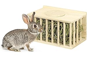 Navaris Henera de Madera de Pino para Conejo - Contenedor Henil para Comida de Conejos y Cobayas - Accesorios Comedero 25 x 15 x 15 cm con Tapa Corrediza para Reponer Heno