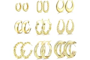 JeweBella 9 Paires Boucles d'Oreilles Femme Or Créoles Epaisses Boucles d'Oreilles Hypoallergénique Boucles d'Oreilles Créoles Or Ensemble Grosses Créoles Boucles d'Oreilles pour Femmes