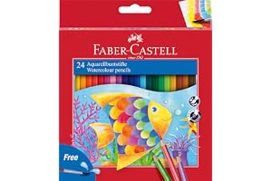Faber-Castell vattenfärgspennor (förpackning med 24) | Akvarellpennor för barn, med pensel ingår; ergonomiska brottbeständiga