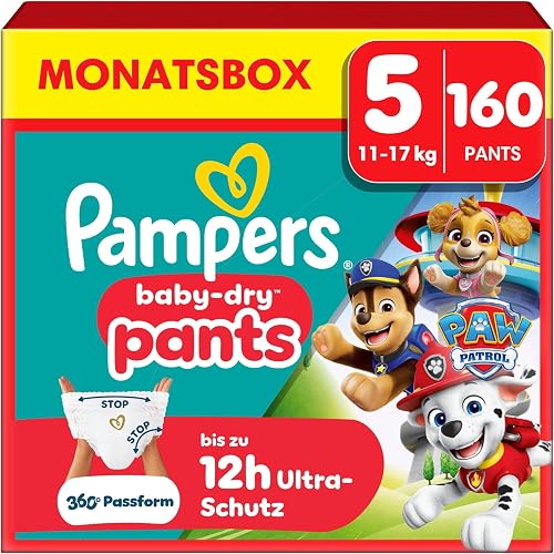 Pampers Baby-Dry Pants Paw Patrol Edition Size 5, 160 Nappies, 11 kg - 17 kg, 360° Fit with Stop and Protection System