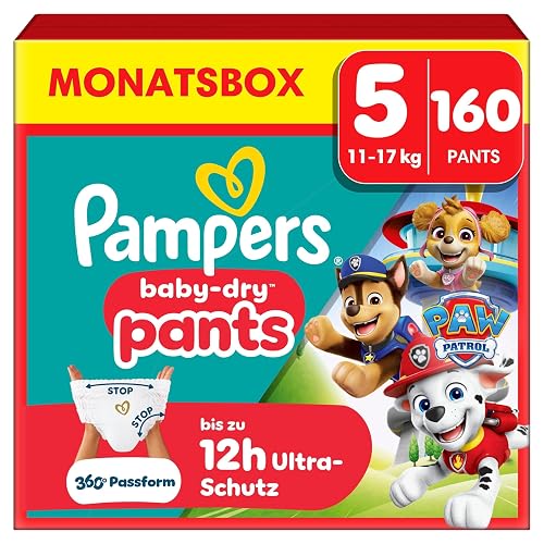 Pampers Baby-Dry Pants Paw Patrol Edition Size 5, 160 Nappies, 11 kg - 17 kg, 360° Fit with Stop and Protection System