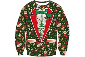 TUONROAD Unsiex Ugly Christmas Jumper Sweatshirts 3D Printed Long Sleeve Funny Xmas Elf Sweater S-3XL