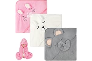 Aolso Hooded Baby Towel,3 PCs Baby Bath Towels with Hood,80x80cm Soft and Absorbent Hooded Towels for Kids Newborn and Infant, (White/Gray/Pink)