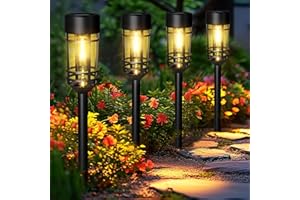 GIGALUMI Solar Lights Outdoor Garden 4 Pack, Waterproof Solar Powered Pathway Lights Outdoor, Tungsten Glow for Yard Path Patio Landscape Walkway（Warm White）