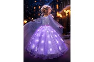 UPORPOR Light Up Robe de Princesse Fille, Enfant Robe Reine Deguisement Neiges Noël Halloween Fille Anniversaire Fête Cosplay