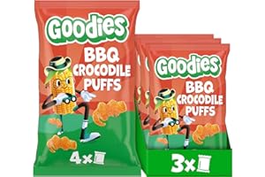 Goodies Kids Snack Crocodile Puffs BBQ Flavour, Baked Corn Snack, Source of Fibre, 3+ Years, Multipack 3 x (4 x 12 g)