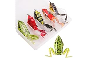 OROOTL Topwater Frog Fishing Lures 5pcs Jump Frog Bait with Double Hooks Freshwater Hollow Lures with Tackle Box for Bass Pike Salmon