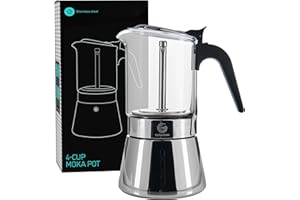 ‎COFFEE GATOR Coffee Gator Espressokocher Herdplatten, Espresso Mokkakanne aus Klarglas & Edelstahl - Kaffee Nach Italienischer Art, 4 Kaffeetassen (200 ML)