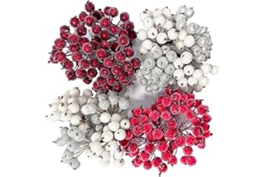 Joakaui 320 Pcs 4 Colors Holly Berries, Mini Frosted Berry Artificial Berries for Christmas Wreath Garland Making, Frosted Fruit Berry Flower Decor for Tree Table Decoration