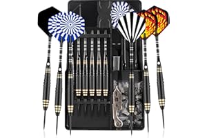 CareGames 6 Dardos de Punta de Acero, Juego Profesional de Dardos de Metal de 24 g con 12 vuelos de Dardos, 9 Ejes de Aluminio, 20 Juntas tóricas de Goma, 2 Protectores, sacapuntas, Herramientas y
