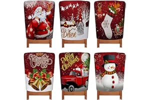 Treer Stuhlhussen Weihnachten 6er Set, Stretch Stuhlüberzug Weihnachten Abnehmbarer Weihnachts Stuhlhussen für Küchenstühle Deko (6 Stück, Schneemann)
