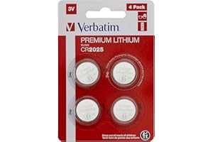 Verbatim Premium Lithium Knopfzellen CR2025 4-er Pack 3V 160mAh, Lithium-Knopfzellen-Batterien für Uhr Autoschlüssel Fernbedienung Kamera Spielzeug & Co, Knopfbatterie Lithiumbatterie