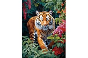 feelive Fleur Peinture Diamant Adulte, Tigre DIY Broderie Diamant Kit Complet 5D Diamond Painting Artisanat Strass Point de Croix Painting pour Adultes, Enfants, Décoration Intérieur 30x40cm