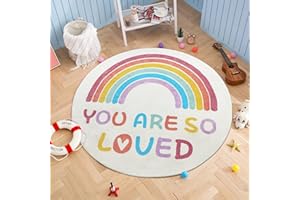 Enyhom Round 120cm/47.24inch Rainbow Kids Rug for Girls Bedroom Fluffy Circle Play Carpet Rugs, Non-slip Machine Washable Nursery Rugs Crawling Mat for Baby