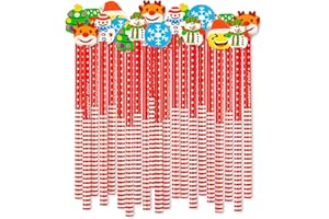 WAIZHIUA 70Pcs Christmas Pencils with Erasers, Santa Xmas Tree Reindeer Snowman Designs Christmas Themed Erasers Pencil Set for Gift Party Bag Fillers and Favours
