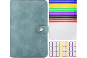 MALEDEN 6 Löcher Loseblatt Notizbuch, Binder Notebook aus PU Leder mit 12 Stück A6 PVC Binderumschlägen Etikettenaufklebern Binder Notizbuch Ringbuchordner, Blau