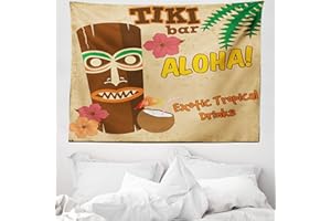 ABAKUHAUS Tiki Bar Arazzo, Vecchio Drink, Tessuto Parete Appeso Decorazione per Camera da Letto, Soggiorno, dormitorio, 150 x 110 cm, Multicolore Beige