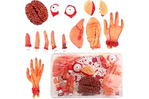 Haconba 14 Pieces Halloween Body Parts Bloody Body Organs Fake Plastic Heart Liver Brain Fingers Ears Eyes Severed Hands for Halloween Haunted House Vampire Zombie Party Decorations