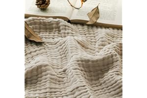 EMME Bawełniany koc narzuta, 100% muślinowy, miękki, na kanapę, 4-warstwowy, oddychający koc z gazy, całoroczny, miękki i lekki, wstępnie sprany koc bawełniany (jasnobrązowy, 140 x 190 cm)