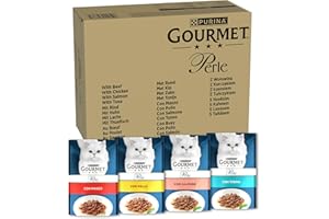 GOURMET Perle - Cibo Umido Gatto Adulto, Filettini in Salsa con Manzo, Pollo, Salmone, Tonno. 96 Buste da 85 g