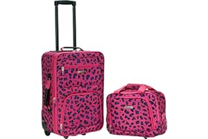 Rockland Set di valigie verticali Softside moda, Leopardo magenta, 2-Piece Set (14/19), Zaino per bambini