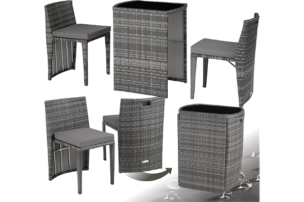 tectake® Ensemble Salon de Jardin encastrable 2 Personnes, Poly Rotin et Aluminium, Ensemble Fauteuil Salon et Table de Jardin, Coussins Inclus, Mobilier de Jardin pour Amenagement Balcon Terrasse