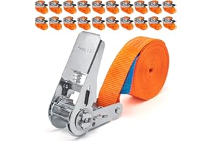 ‎INDUSTRIE PLANET INDUSTRIE PLANET 20 Stück 800kg 6m Spanngurte mit Ratsche einteilig 1 teilig Ratschengurte Zurrgurte 25mm orange 800 daN 0,8t