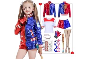 Antsparty Quinn Costume for Kids Women, Girls Quinn Fancy Dress with Jacket T-Shirt Shorts Gloves Stocking Necklace Baseball Bat, Girls Halloween Carnival Party Costume