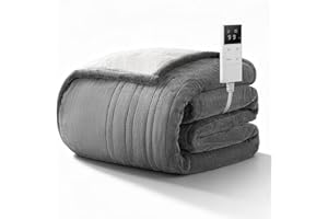 BANXYE Kuschelige Heizdecke mit Abschaltautomatik & 9-Fach Wärmezonen, 1-9h Timer mit Memory-Funktion, Schnellwärme & Gleichmäßige Wärme, Doppelseitig Flanell & Schaffell wärmedecke elektrisch, 180x130 cm